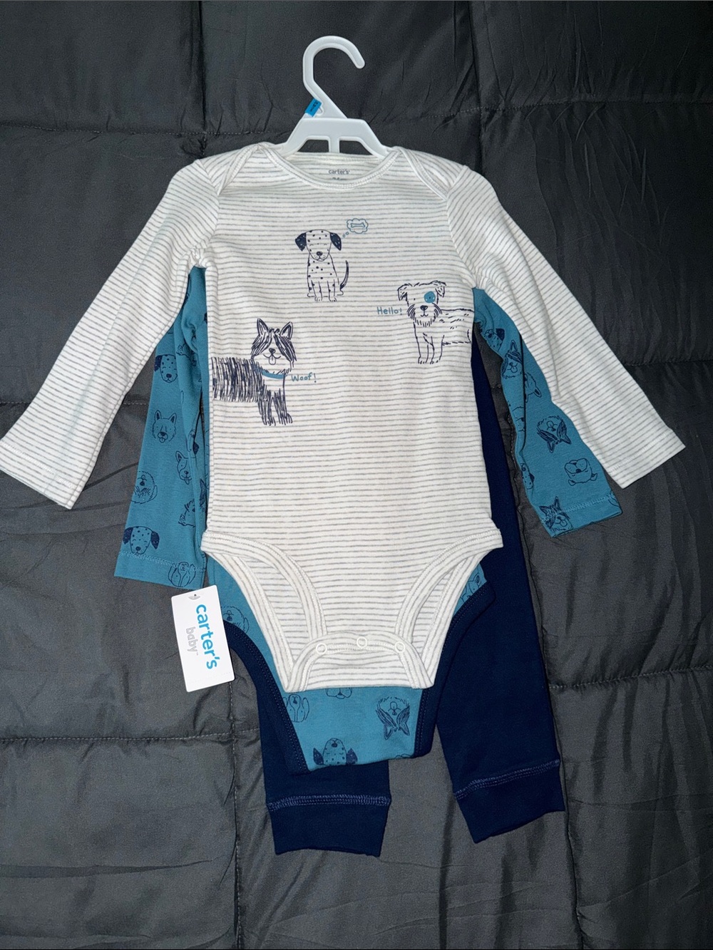Carter's Blue, Teal & Gray Puppy Print 3 piece set